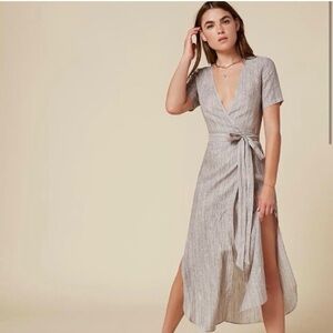 Reformation | Ramsey Wrap Dress Striped Linen Midi – Size S